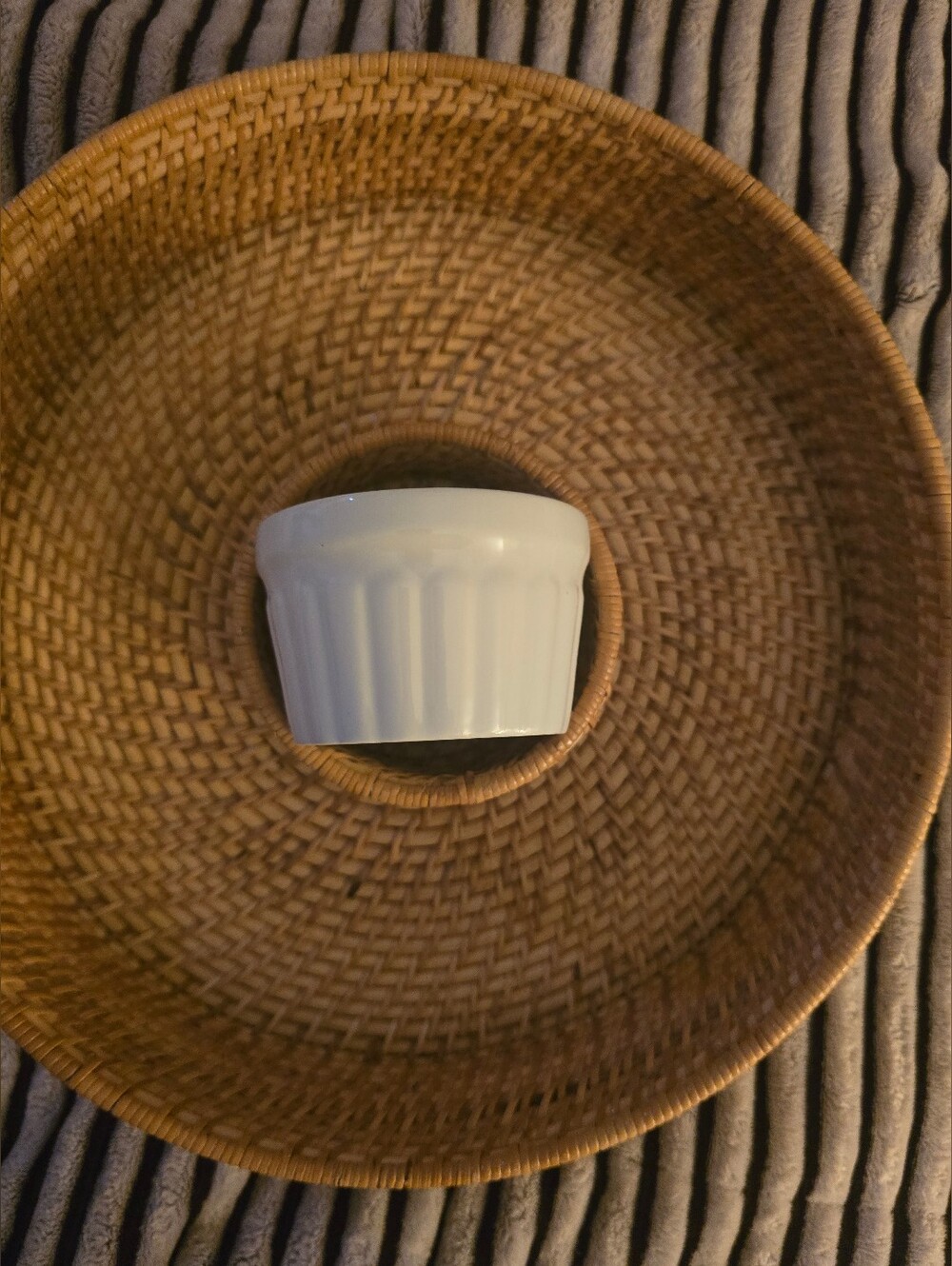 Woven Rattan Decorative Chip & Dip Bowl with White Ceramic Removable Bowl
